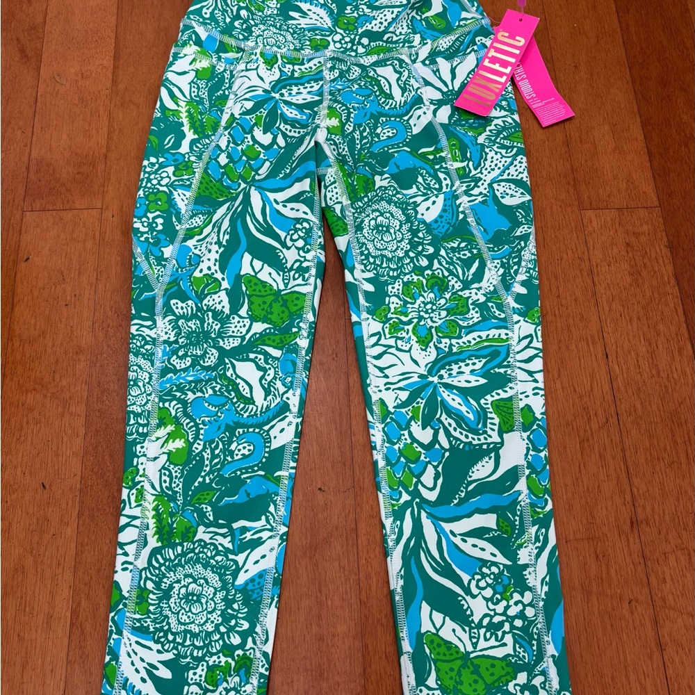 Lilly Pulitzer Luxletics Midi Leggings South Beach High Rise Women Small NEW
